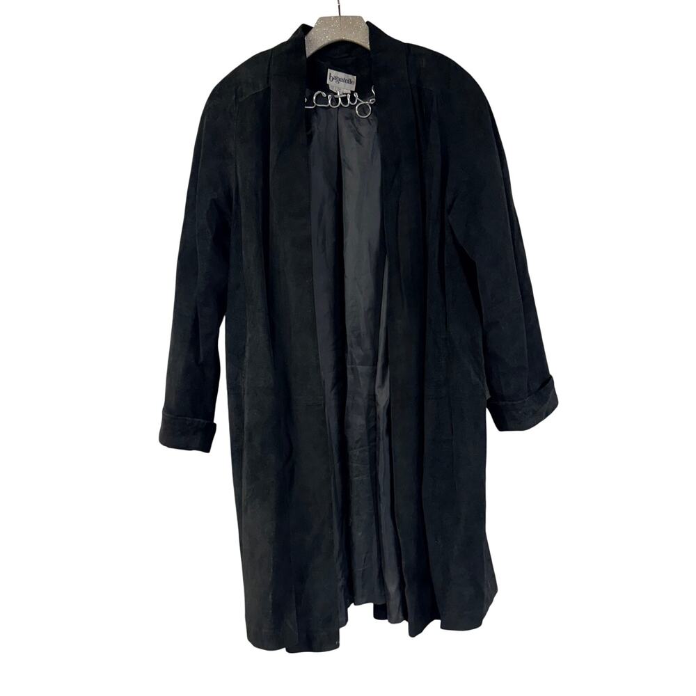 Bagatelle Black Suede Leather Jacket Oversized Small Vintage Open Front